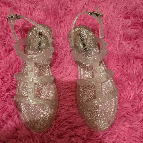 Girls Steve Madden Clear Glitter Sandals, Size 3 - Picture 1 of 2